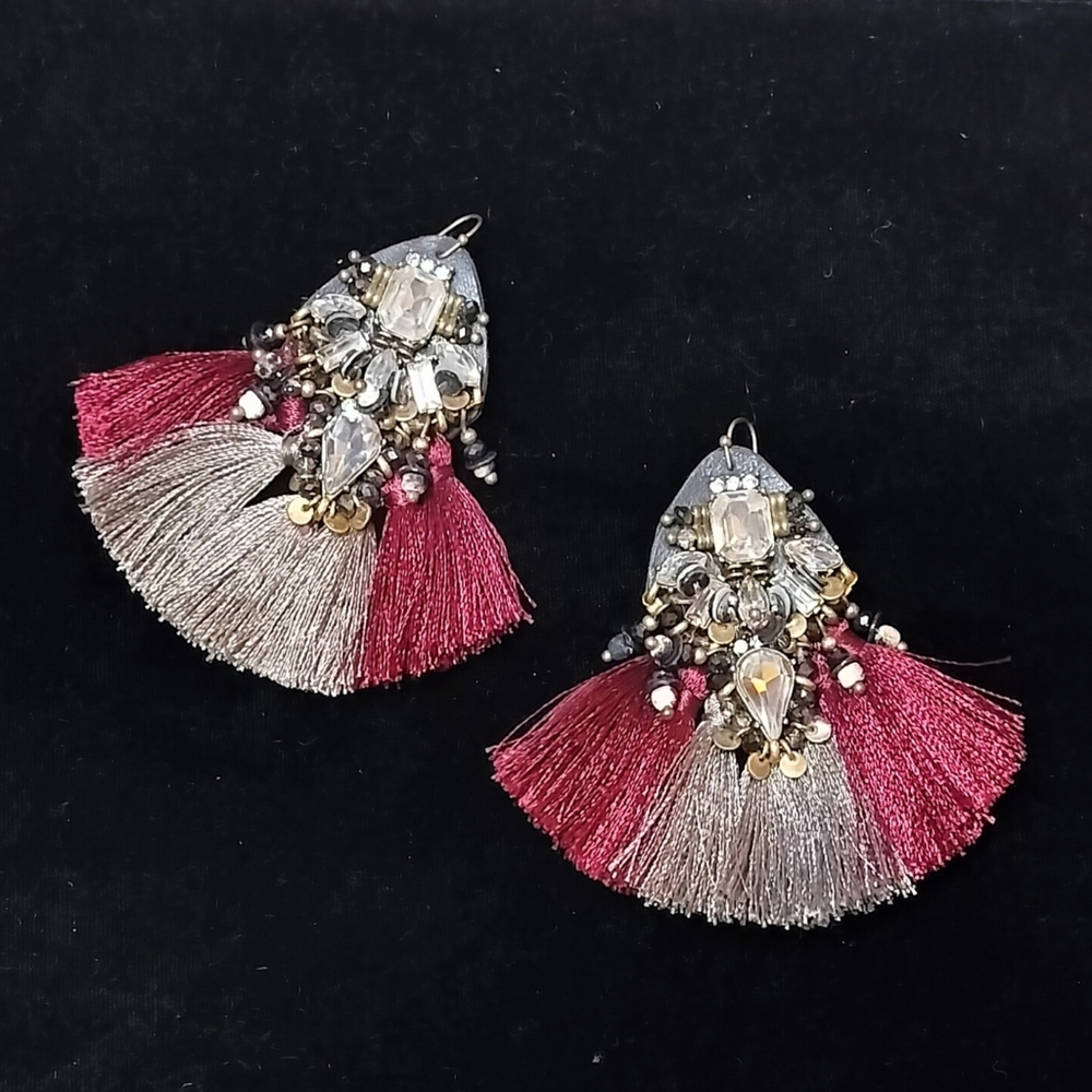 Stunning Banana Republic Statement Earrings Tassels Rhinestone Beads